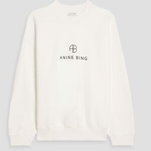 NWT Anine Bing Jaci printed cotton-blend fleece sweatshirt ivory small